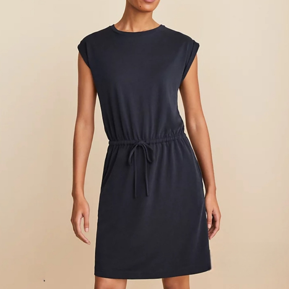 Loft Black Sandwashed Drawstring Dress, NWT